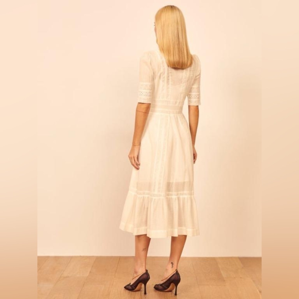 Reformation Oxford Sheer Lace Short Sleeve Button Front Maxi Dress in White - Picture 3 of 15
